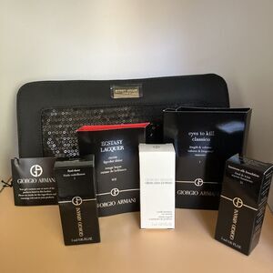 Armani Womens Lipstick, Mascara, Skincare Set, Travel/Formal Clutch Bag, 6-pc